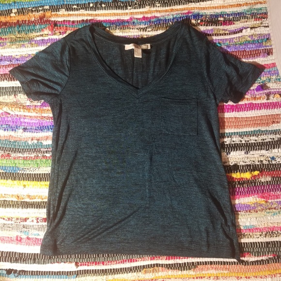 F21 Heathered Black&Teal V-Neck Tee - Picture 2 of 4